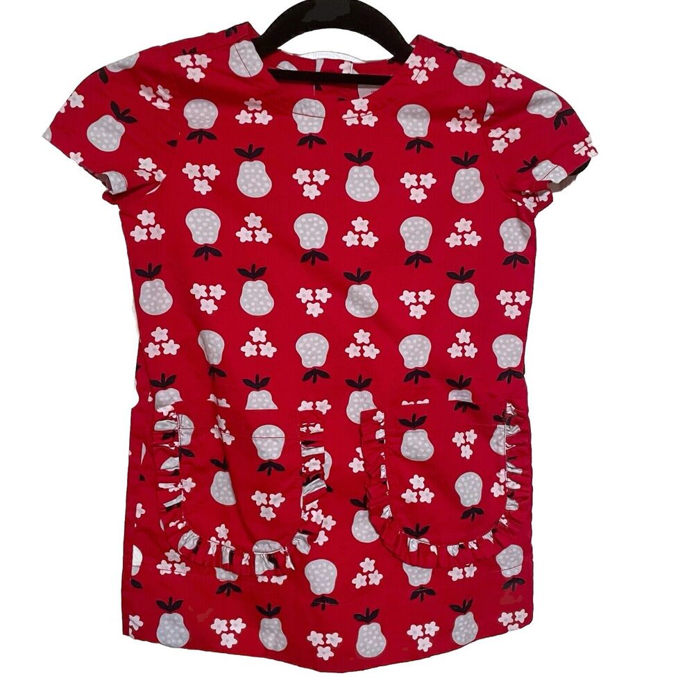 NWT Hanna Andersson Red Apple Pear Ruffled Dress Pocket Size 100 US 4